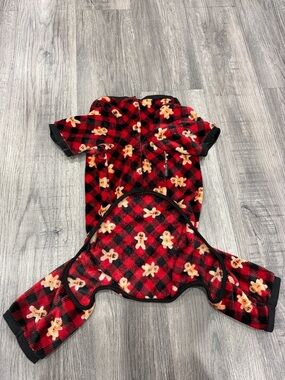 Red Plaid Gingerbread Fleece Dog Onesie